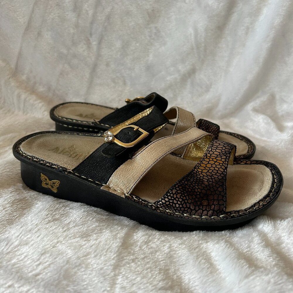 Alegria Colette Comfort Sandal Womens Size 38 Black Bronze Slides Mosaic Leather